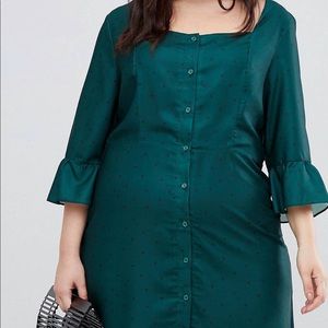 ASOS Curve Size 26 green with black small polka dot dress